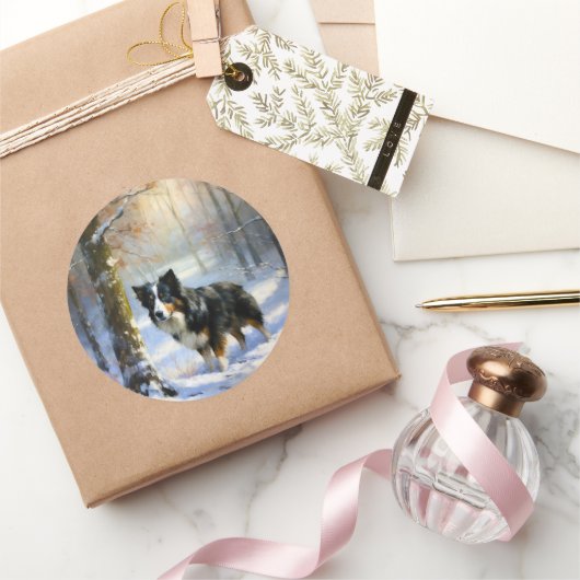 Border Collie Let It Schnee Weihnachten Runder Aufkleber (Schenken)