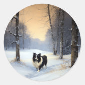 Border Collie Let It Schnee Weihnachten Runder Aufkleber (Vorderseite)