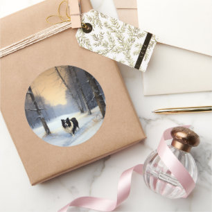 Border Collie Let It Schnee Weihnachten Runder Aufkleber