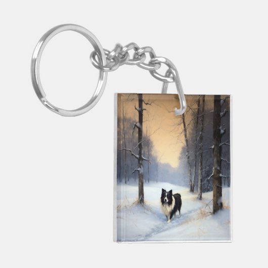 Border Collie Let It Schnee Weihnachten Schlüsselanhänger (Vorderseite links)