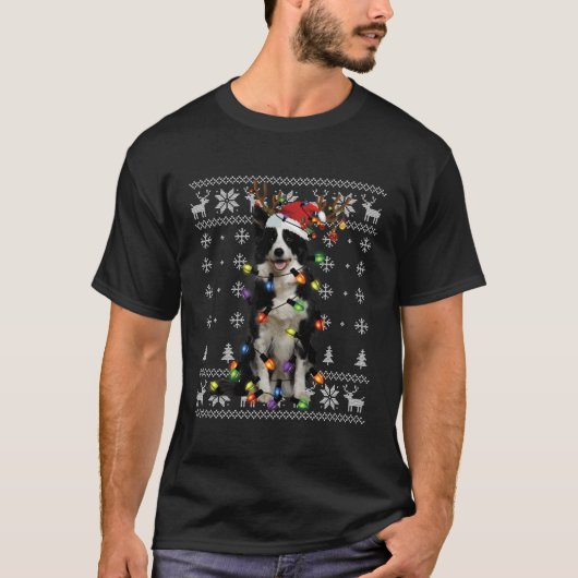 Border Collie Light Rentier Weihnachtsmannmütze Ug T-Shirt (Vorderseite)
