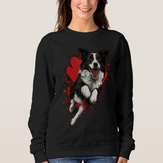 Border Collie Love Heart Valentines Day Border Col Sweatshirt (Vorderseite)