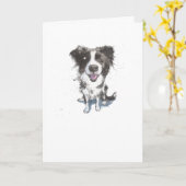 Border Collie, lustige Hunde-Illustration Geburtst Karte (Gelbe Blume)