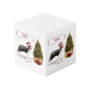 Border Collie Lustiger Weihnachts Hund mit Baum Würfel