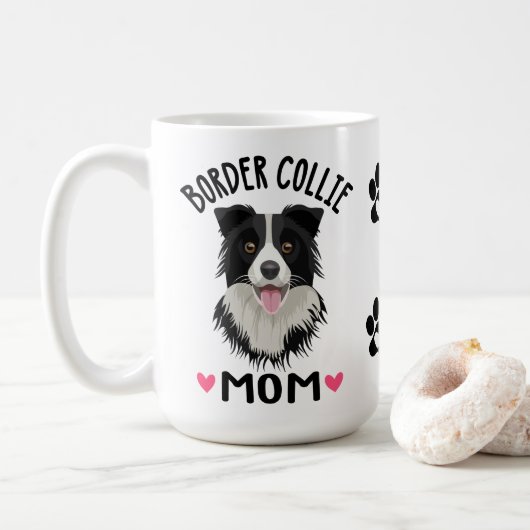 Border Collie Mama Geschenk Schwarz-weißen Welpenh Kaffeetasse (Mit Donut)