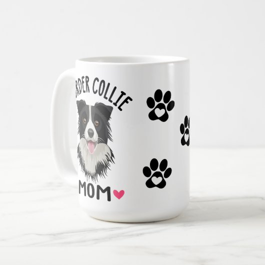 Border Collie Mama Geschenk Schwarz-weißen Welpenh Kaffeetasse (Vorderseite Links)