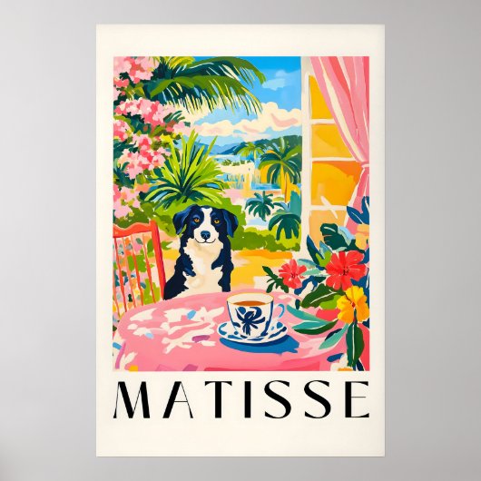 Border Collie Matisse Print Funny Dog & Coffee Poster (Vorne)