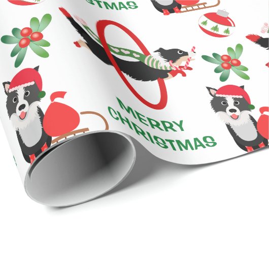 Border Collie Merry Christmas Geschenkpapier (Rolleneckpunkt)