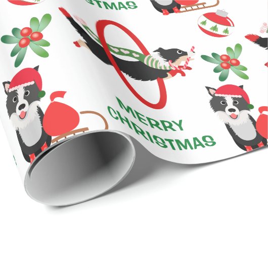 Border Collie Merry Christmas Geschenkpapier (Rolleneckpunkt)