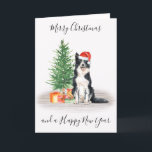 Border Collie Merry Christmas Santa Dog Feiertagskarte<br><div class="desc">Schenken Sie Weihnachten Grüße in dieser Weihnachtszeit mit dieser fröhlichen Weihnachtsbräuner-Grenadollie santa Hundescharte und passender Dekoration. Diese Grenz Collie Ferienkarte verfügt über einen Aquarellhund in einer Weihnachtsmannmütze und einem Baum. Personalisieren Sie Ihre Nachricht und Ihren Familiennamen. Diese Grenz-Collie-Weihnachtskarte wird bei Grenzliebhabern, Hundefreunden und Tierliebhabern zum Favoriten. Besuchen Sie unsere Kollektion...</div>
