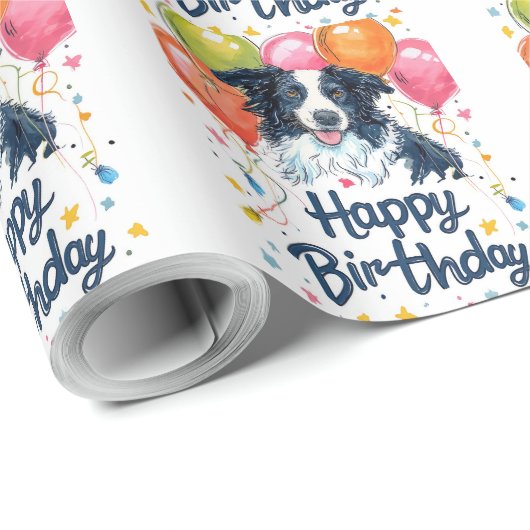 Border Collie mit Balloons Geschenkpapier (Rolleneckpunkt)