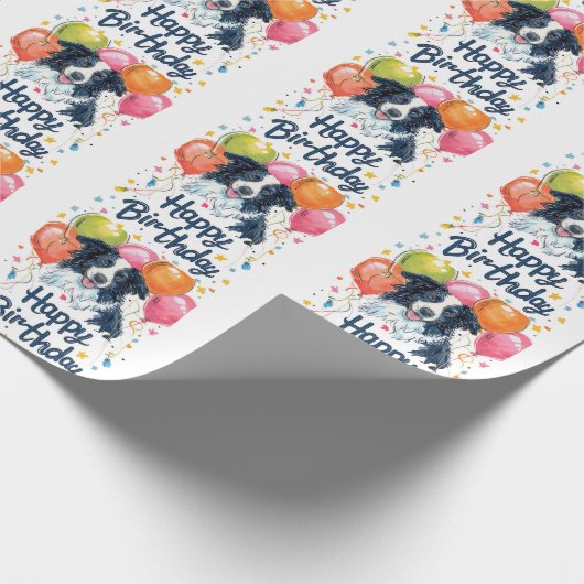 Border Collie mit Balloons Geschenkpapier (Ecke)