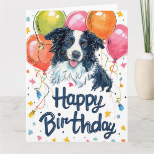Border Collie mit Balloons Karte