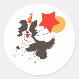 Border Collie mit Balloons Runder Aufkleber
