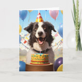 Border Collie mit Birthday Cake Birthday Card Dankeskarte (Vorderseite)