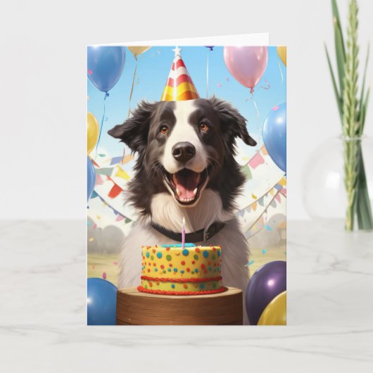 Border Collie mit Birthday Cake Birthday Card Dankeskarte (Vorderseite)