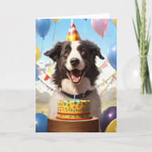 Border Collie mit Birthday Cake Birthday Card