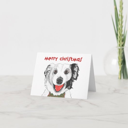 Border Collie mit Bow Krawatte - Frohe Weihnachten (Vorderseite)