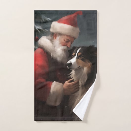 Border Collie mit dem Weihnachtsmann Badhandtuch Set (Handtuch)