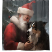 Border Collie mit dem Weihnachtsmann Duschvorhang (Vorderseite)