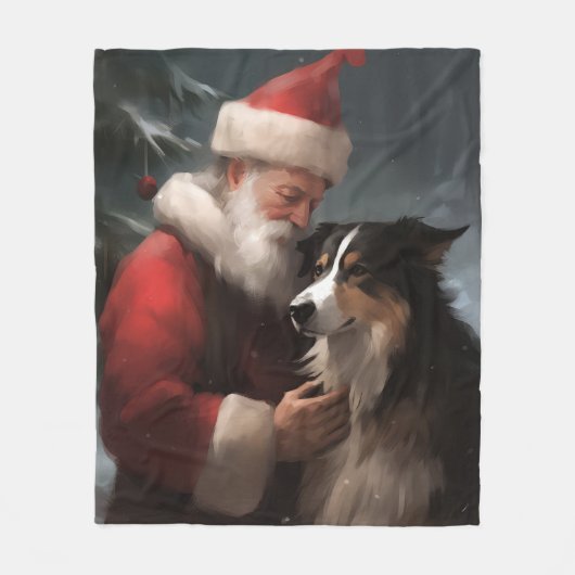 Border Collie mit dem Weihnachtsmann Fleecedecke (Vorderseite)