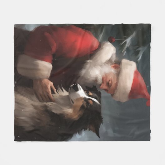 Border Collie mit dem Weihnachtsmann Fleecedecke (Vorderseite (Horizontal))