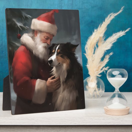 Border Collie mit dem Weihnachtsmann Fotoplatte (Seite)