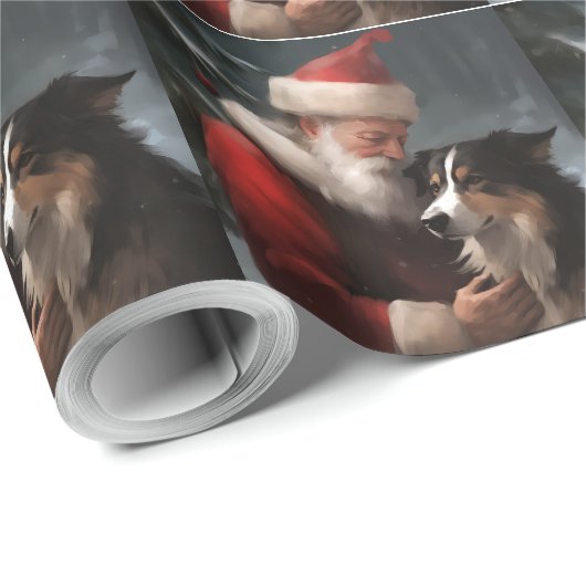Border Collie mit dem Weihnachtsmann Geschenkpapier (Rolleneckpunkt)