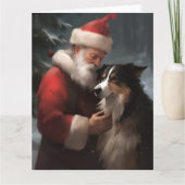 Border Collie mit dem Weihnachtsmann Karte (Vorderseite)