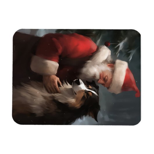 Border Collie mit dem Weihnachtsmann Magnet (Horizontal)