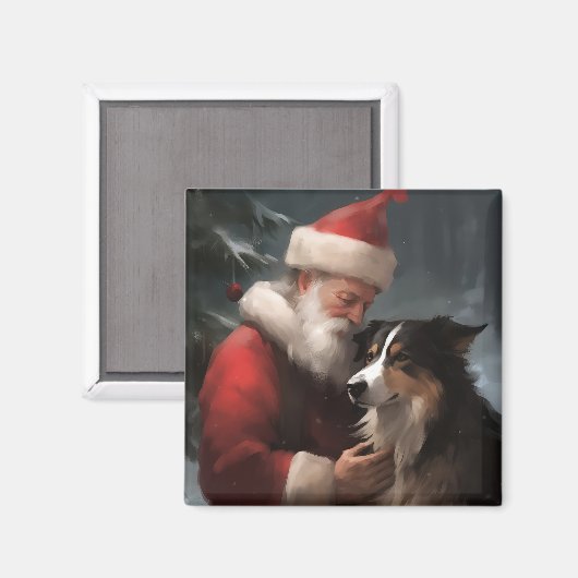 Border Collie mit dem Weihnachtsmann Magnet (Vorderseite/Rückseite)