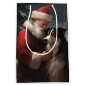 Border Collie mit dem Weihnachtsmann Mittlere Geschenktüte (Vorderseite)