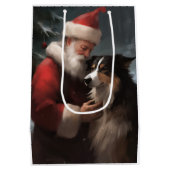 Border Collie mit dem Weihnachtsmann Mittlere Geschenktüte (Rückseite)