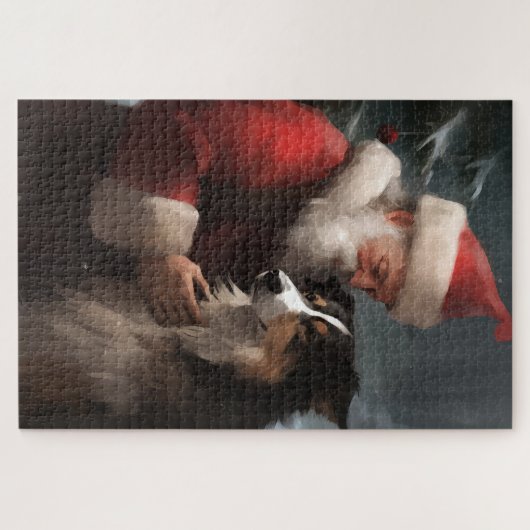 Border Collie mit dem Weihnachtsmann Puzzle (Horizontal)