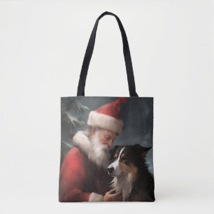 Border Collie mit dem Weihnachtsmann Tasche