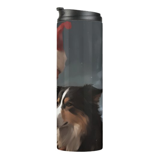 Border Collie mit dem Weihnachtsmann Thermosbecher (Nach rechts gedreht)