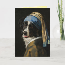 Border Collie mit einem Perlenohrring Grußkarte Karte