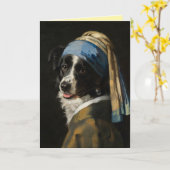 Border Collie mit einem Perlenohrring Grußkarte Karte (Gelbe Blume)