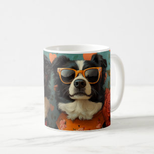 Border Collie mit Herz Rosen Valentinstag Kaffeetasse
