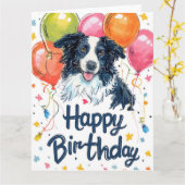 Border Collie mit Luftballons Karte (Gelbe Blume)