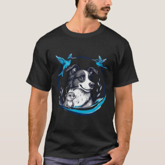 Border Collie mit Otter und blauen Vögeln T-Shirt