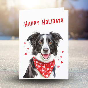 Border Collie mit rotem Herzbandana Weihnachten