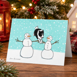Border Collie mit Schneemännern Hunde-Agility-We Feiertagskarte