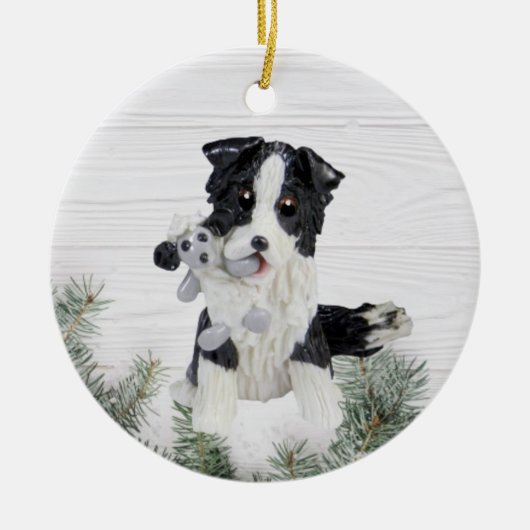 Border Collie mit Sheep Christmas Ornament (Vorne)