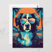 Border Collie mit Sonnenbrille an einem tropischen Postkarte (Vorne/Hinten)