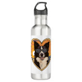 Border Collie mit Sonnenbrille Edelstahlflasche (Vorderseite)