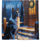 Border Collie mit Weihnachtslichtern Urlaub Duschvorhang (Vorderseite)