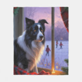 Border Collie mit Weihnachtslichtern Urlaub Fleecedecke (Vorderseite)