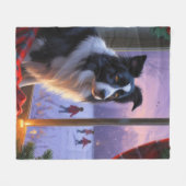 Border Collie mit Weihnachtslichtern Urlaub Fleecedecke (Vorderseite (Horizontal))