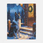 Border Collie mit Weihnachtslichtern Urlaub Fleecedecke (Vorderseite)